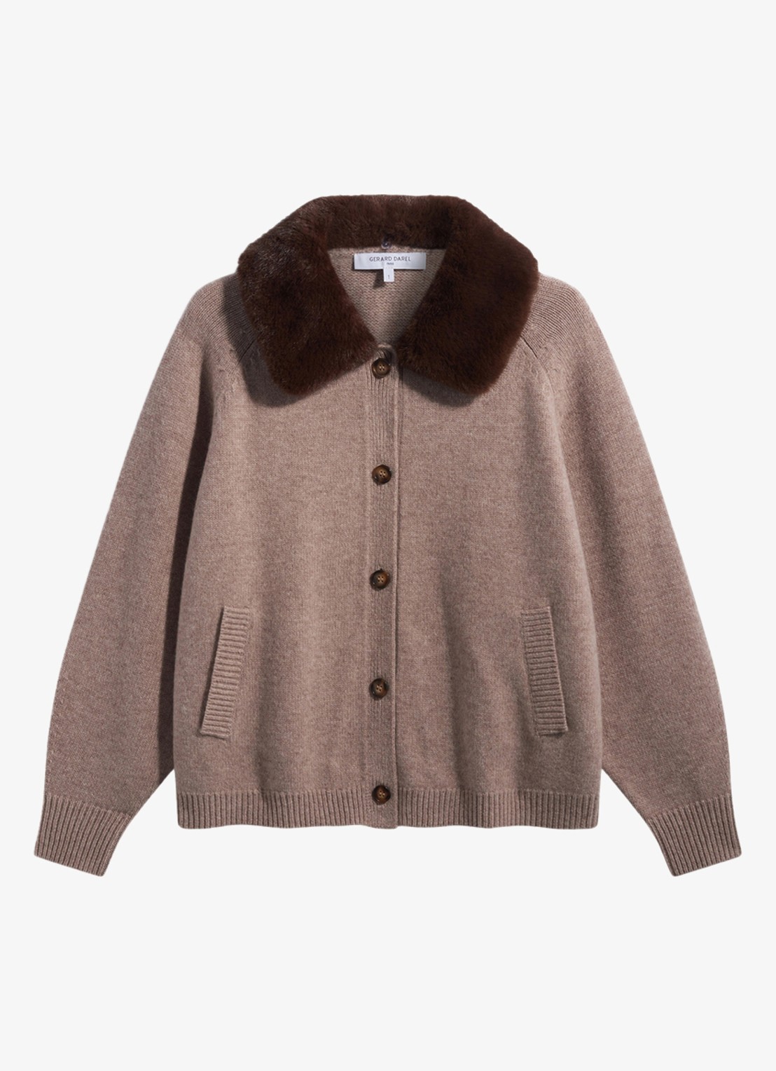 Gerard Darel Rila vest van wol met afneembare kraag - voorkant zand