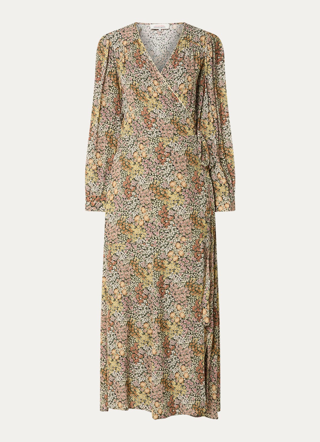 Gerard Darel Rimaya midi jurk met overslag en bloemenprint - voorkant groen