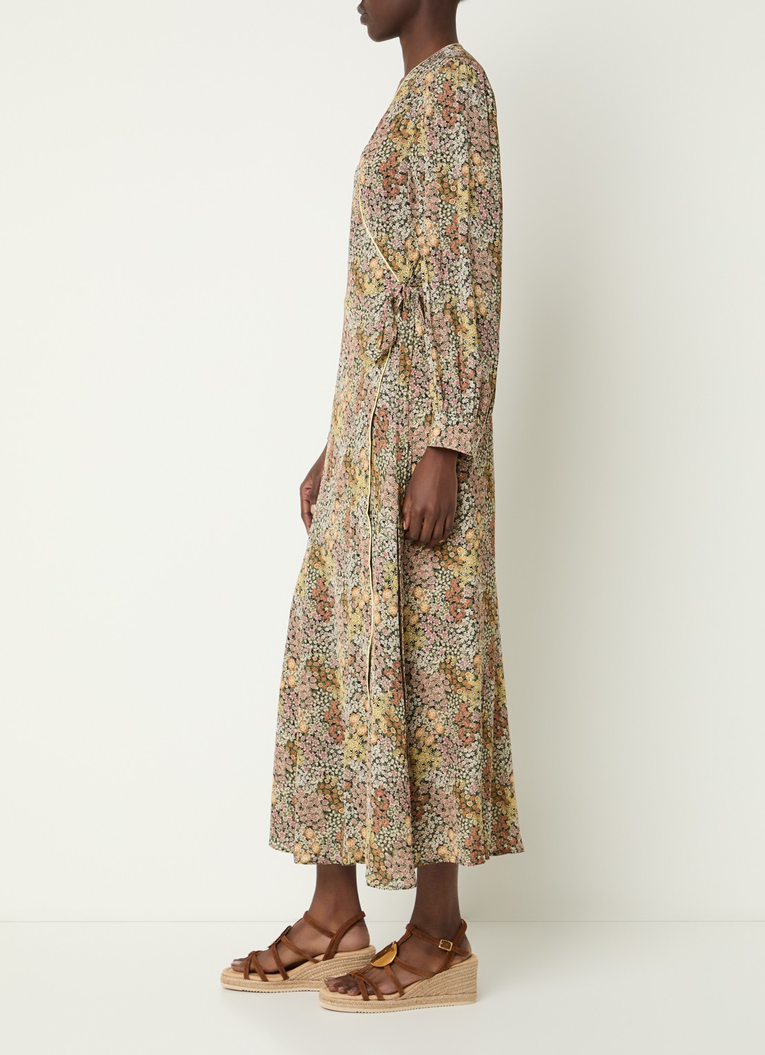 Gerard Darel Rimaya midi jurk met overslag en bloemenprint - voorkant 2 groen