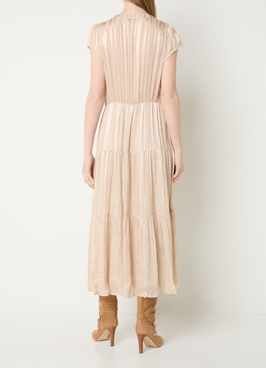 Gerard Darel Rionna midi A-lijn tuniekjurk met streepprint en lurex - achterkant 4 beige