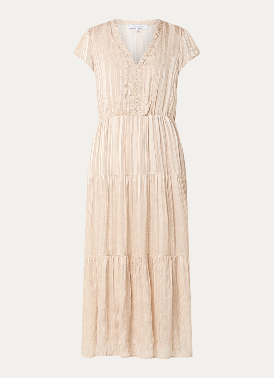Gerard Darel Rionna midi A-lijn tuniekjurk met streepprint en lurex - voorkant beige