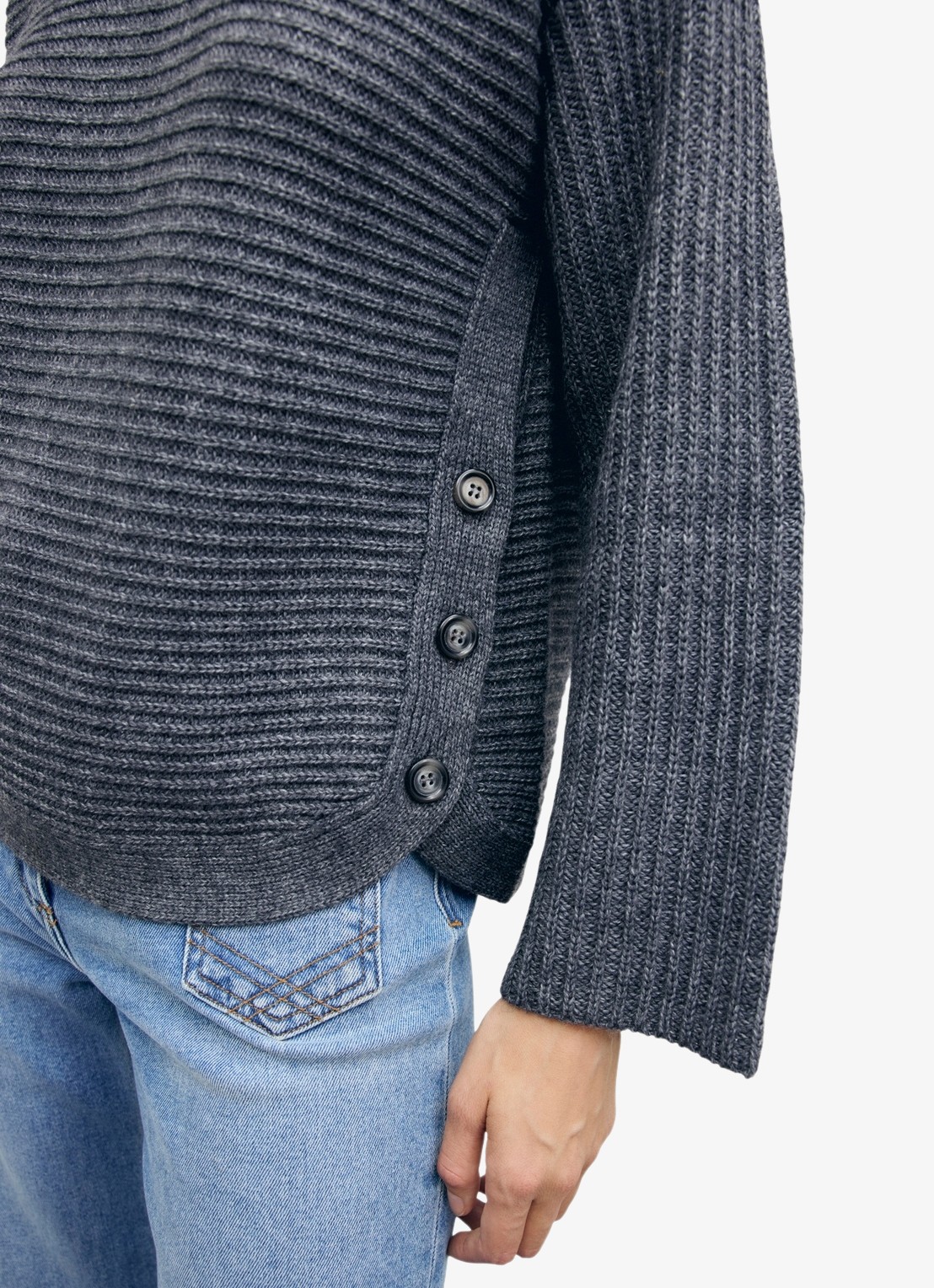 Gerard Darel Riva grofgebreide trui in wolblend met boothals - detail blauwgrijs