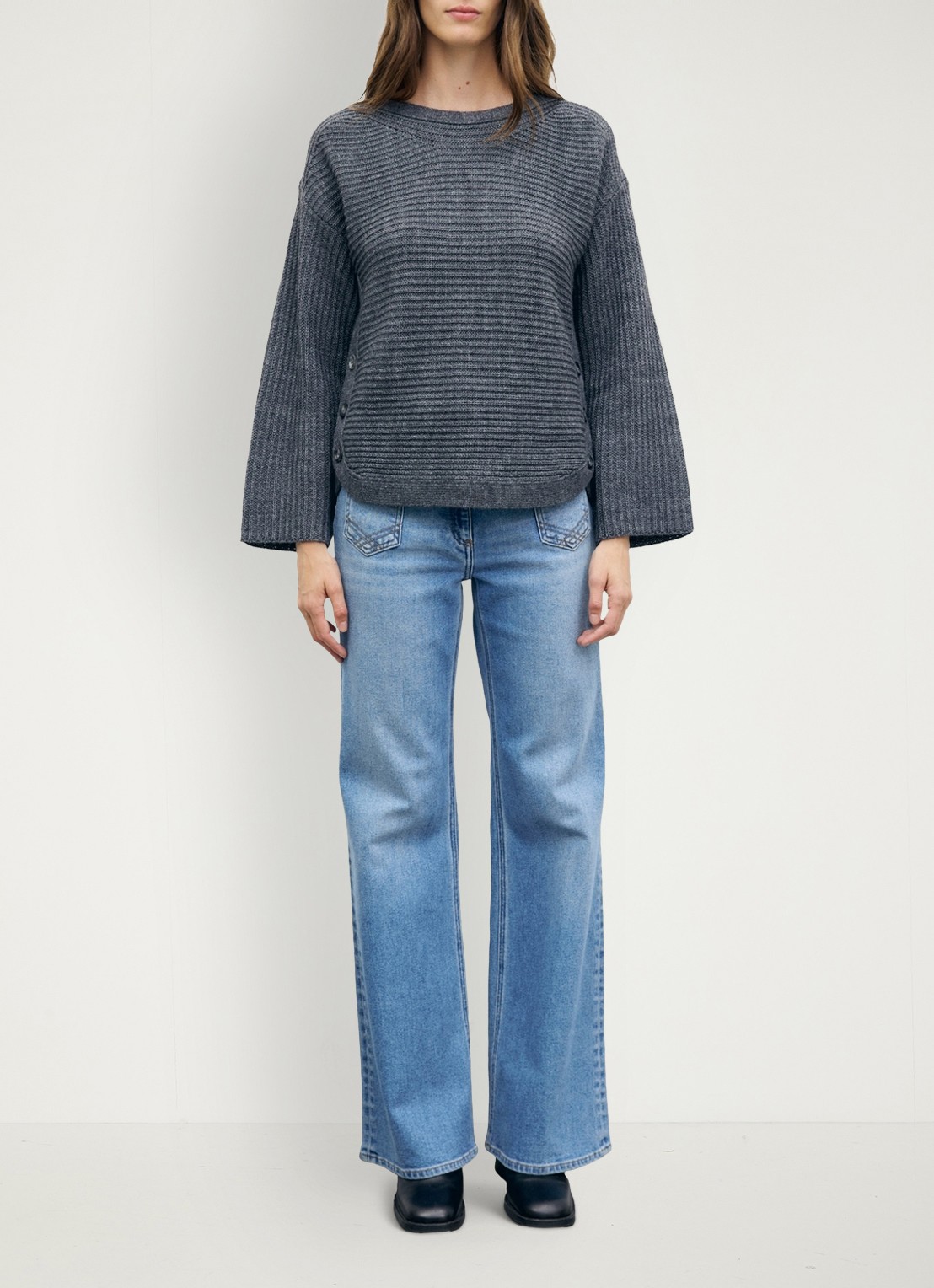 Gerard Darel Riva grofgebreide trui in wolblend met boothals - voorkant 5 blauwgrijs