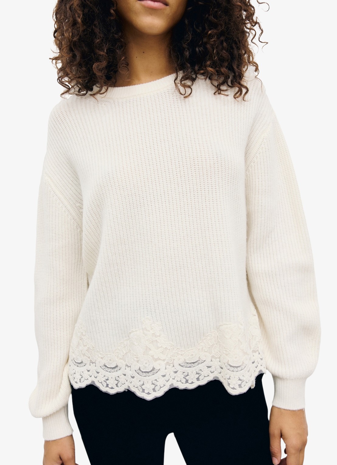 Gerard Darel Riviera losvallende trui van wol en kant - detail 4 creme