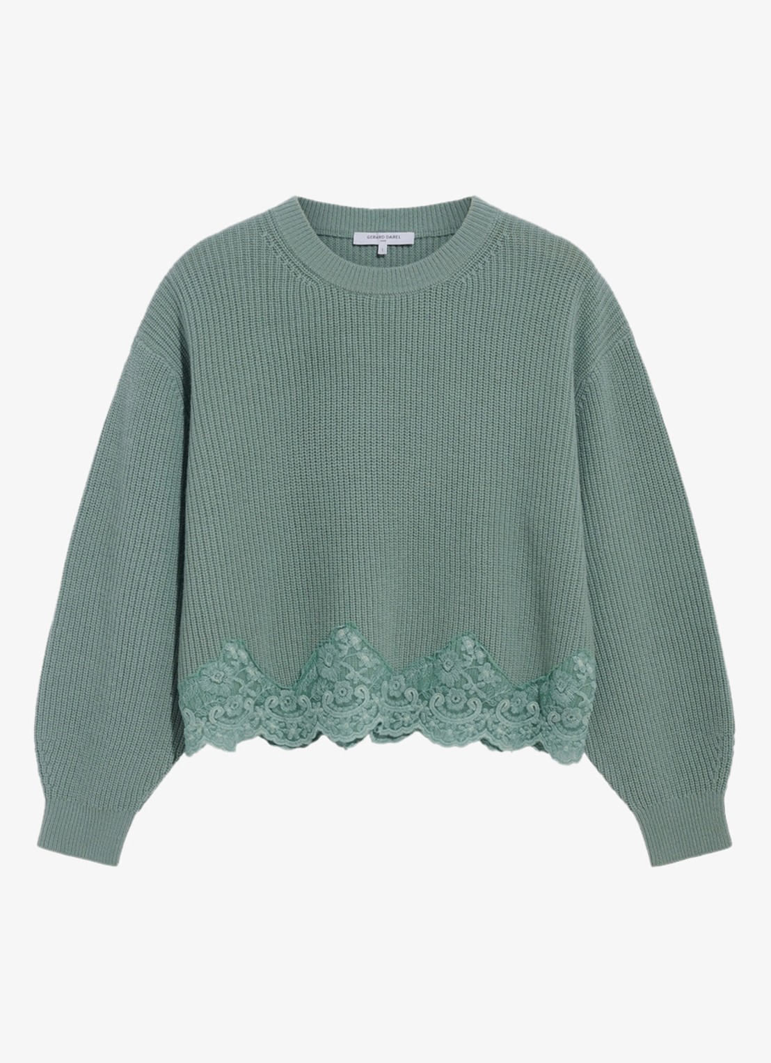 Gerard Darel Riviera ribgebreide trui van wol met kant  - voorkant 2 zeegroen