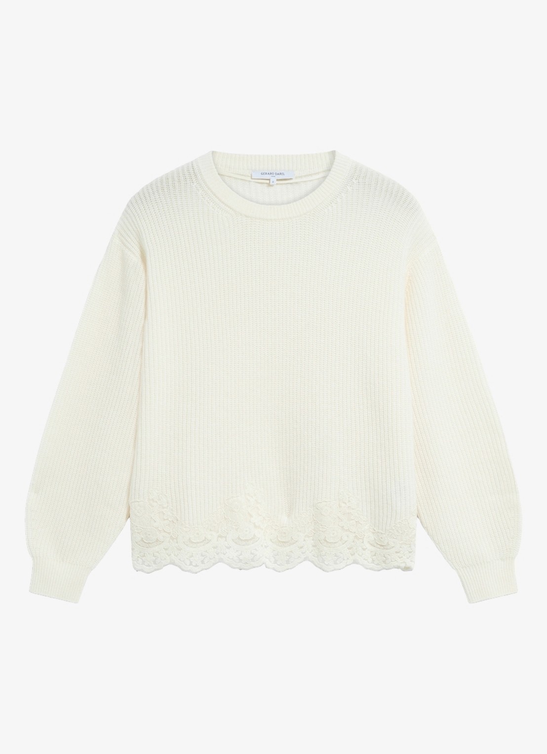 Gerard Darel Riviera ribgebreidetrui van wol en kant - voorkant 4 creme