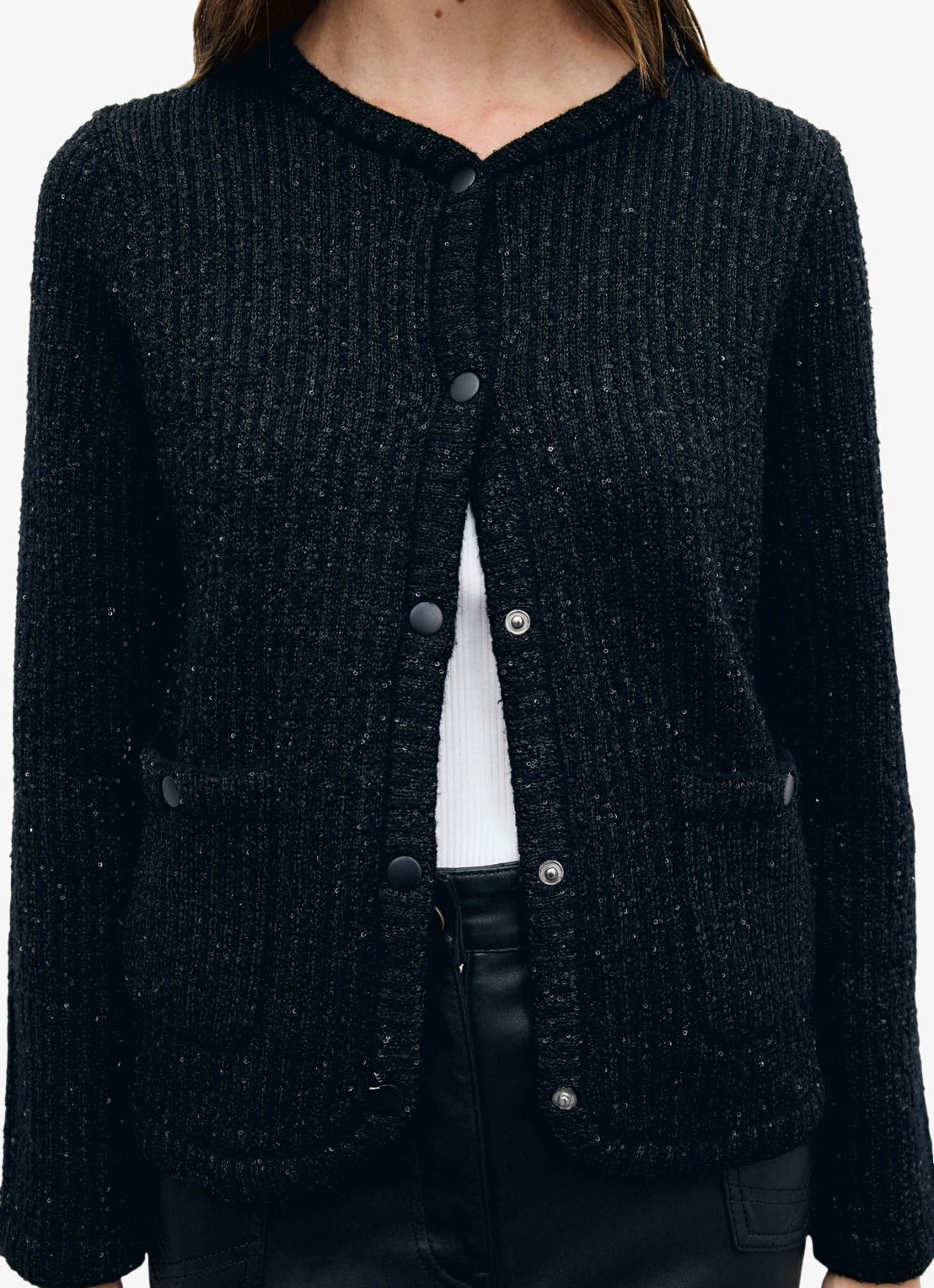 Gerard Darel Roda grofgebreid vest met lurex - detail 3 zwart