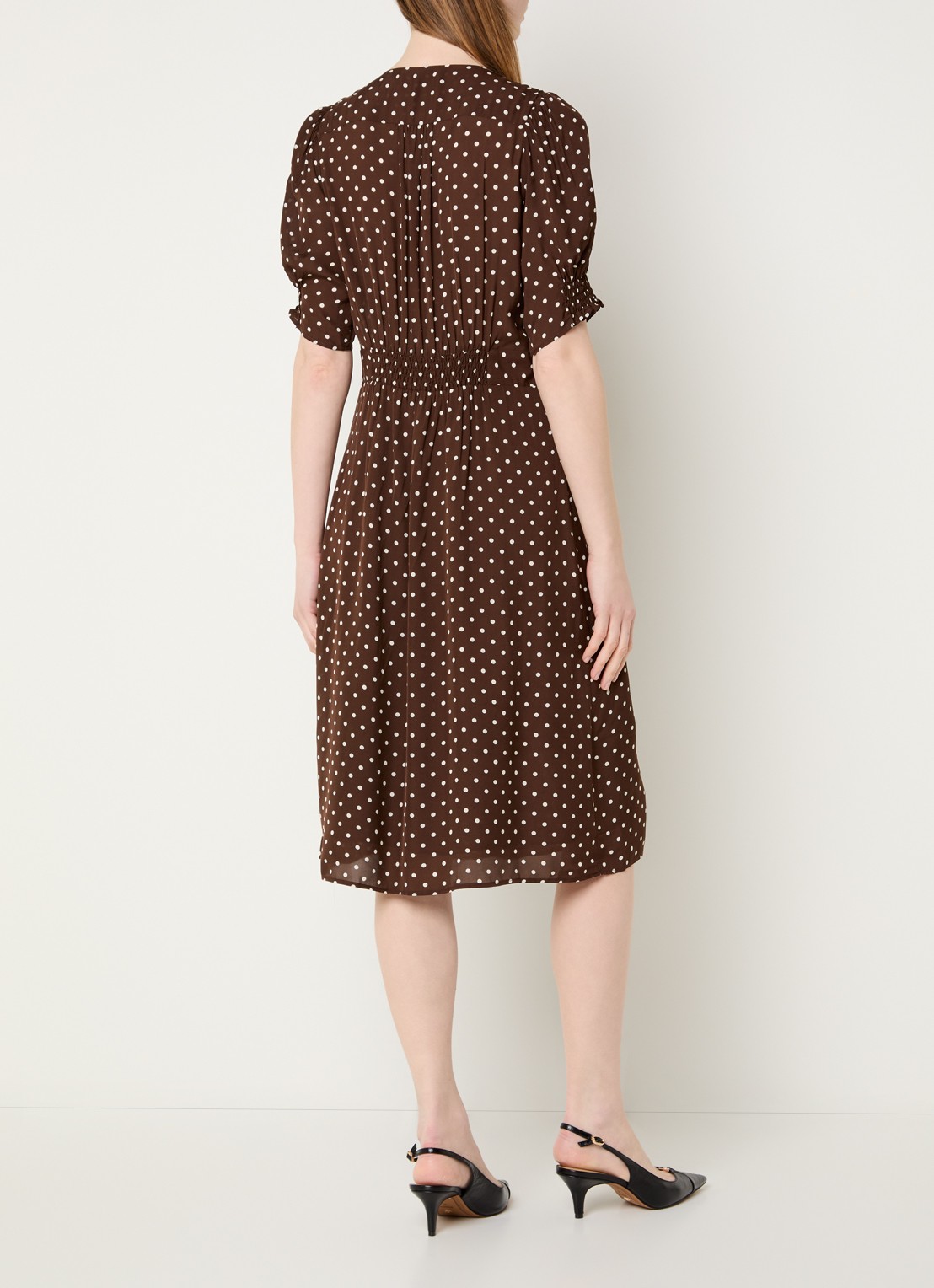 Gerard Darel Rohya midi blousejurk met stippenprint - achterkant 2 bruin