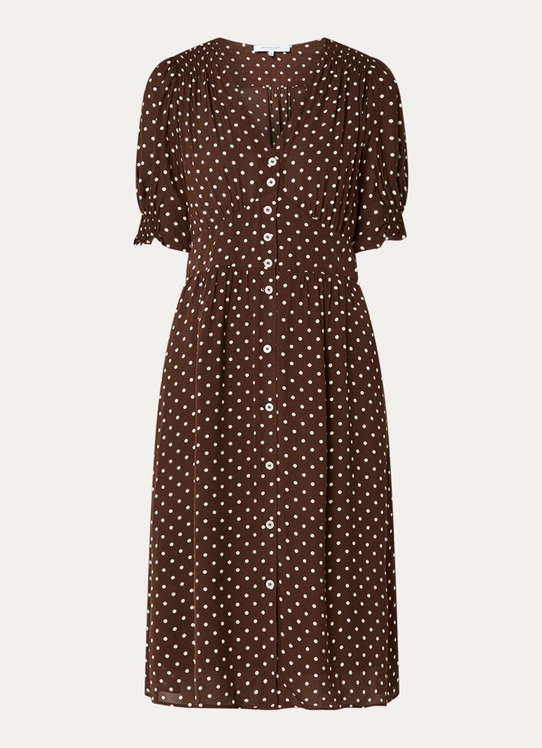 Gerard Darel Rohya midi blousejurk met stippenprint - voorkant 3 bruin