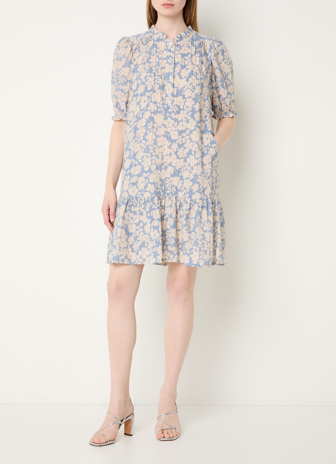 Gerard Darel Romie mini jurk met print - voorkant 4 lichtblauw