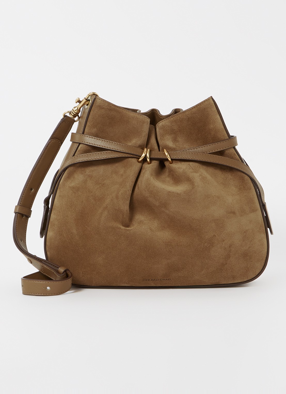 Gerard Darel Romy Tundra crossbodytas van suède met leren details - voorkant 3 lichtbruin