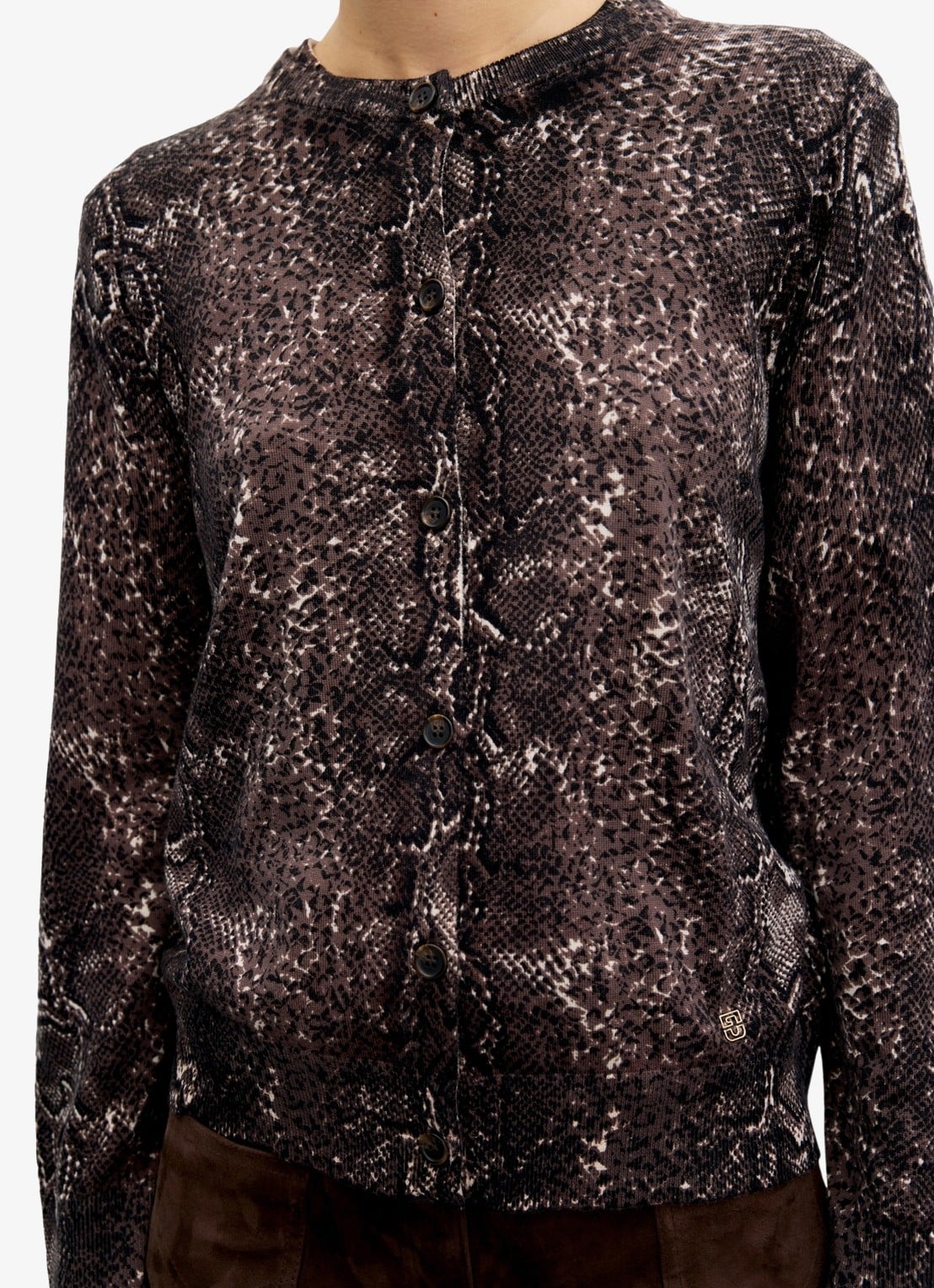 Gerard Darel Rosa fijngebreid vest van merino wol met slangenprint - detail 4 bruin