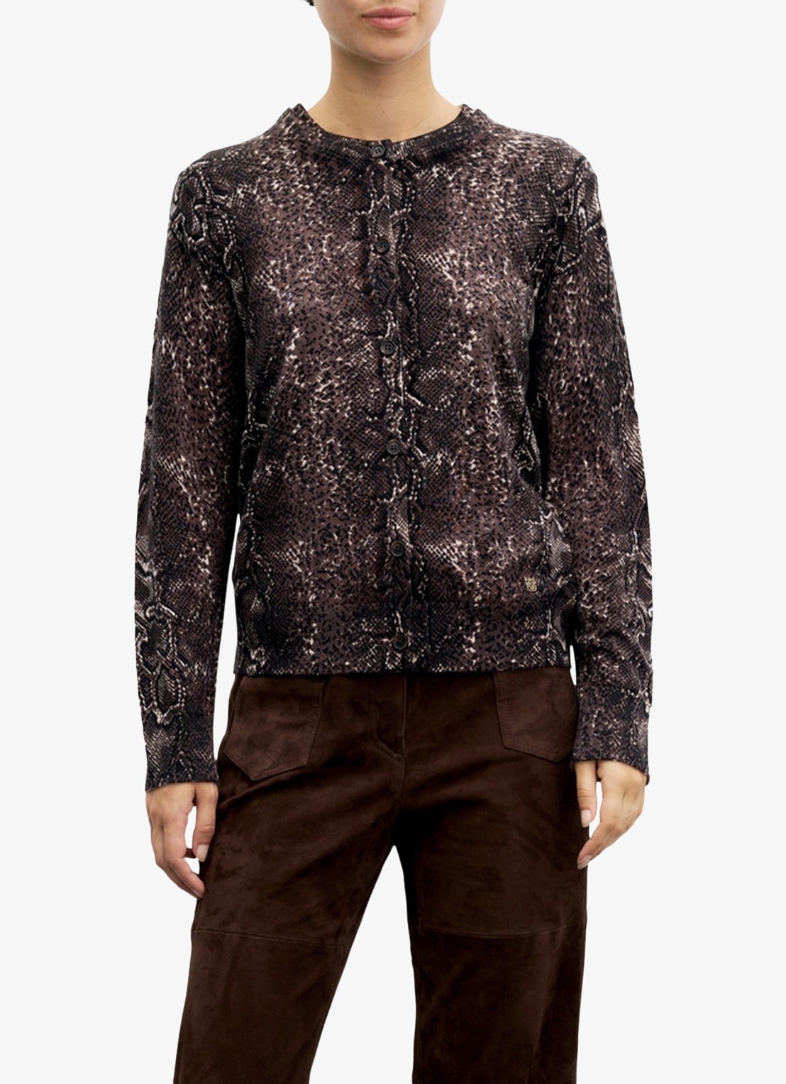 Gerard Darel Rosa fijngebreid vest van merino wol met slangenprint - detail 5 bruin