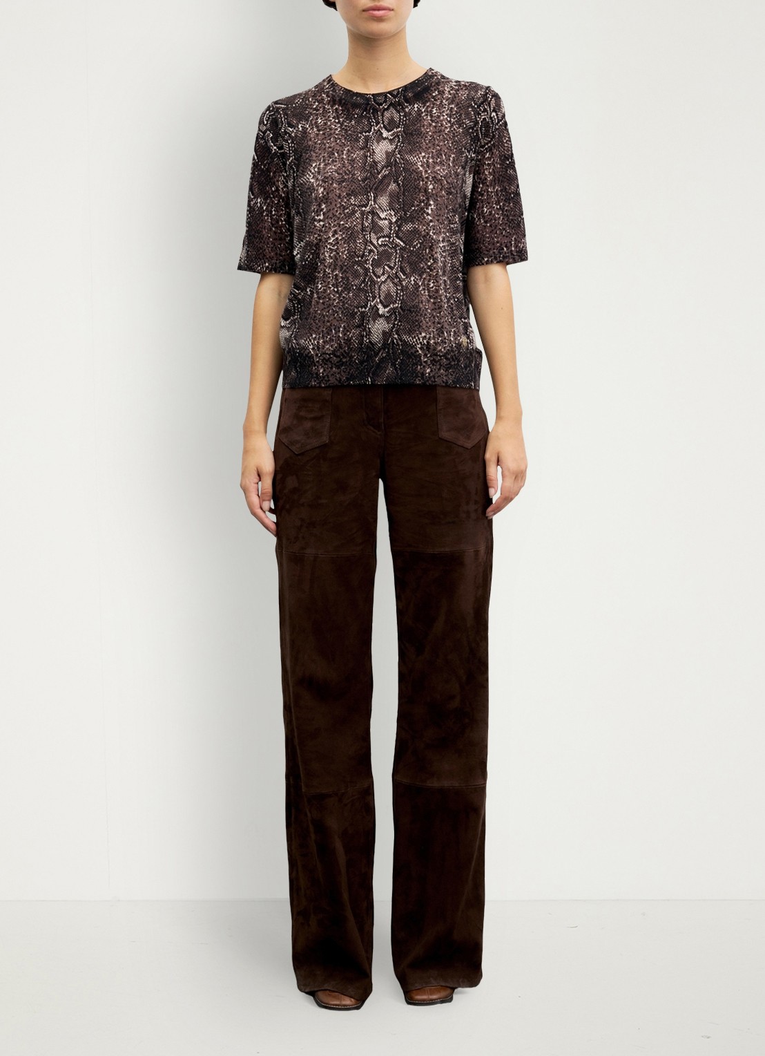 Gerard Darel Rosa fijngebreide trui van merino wol met slangenprint - voorkant 5 bruin
