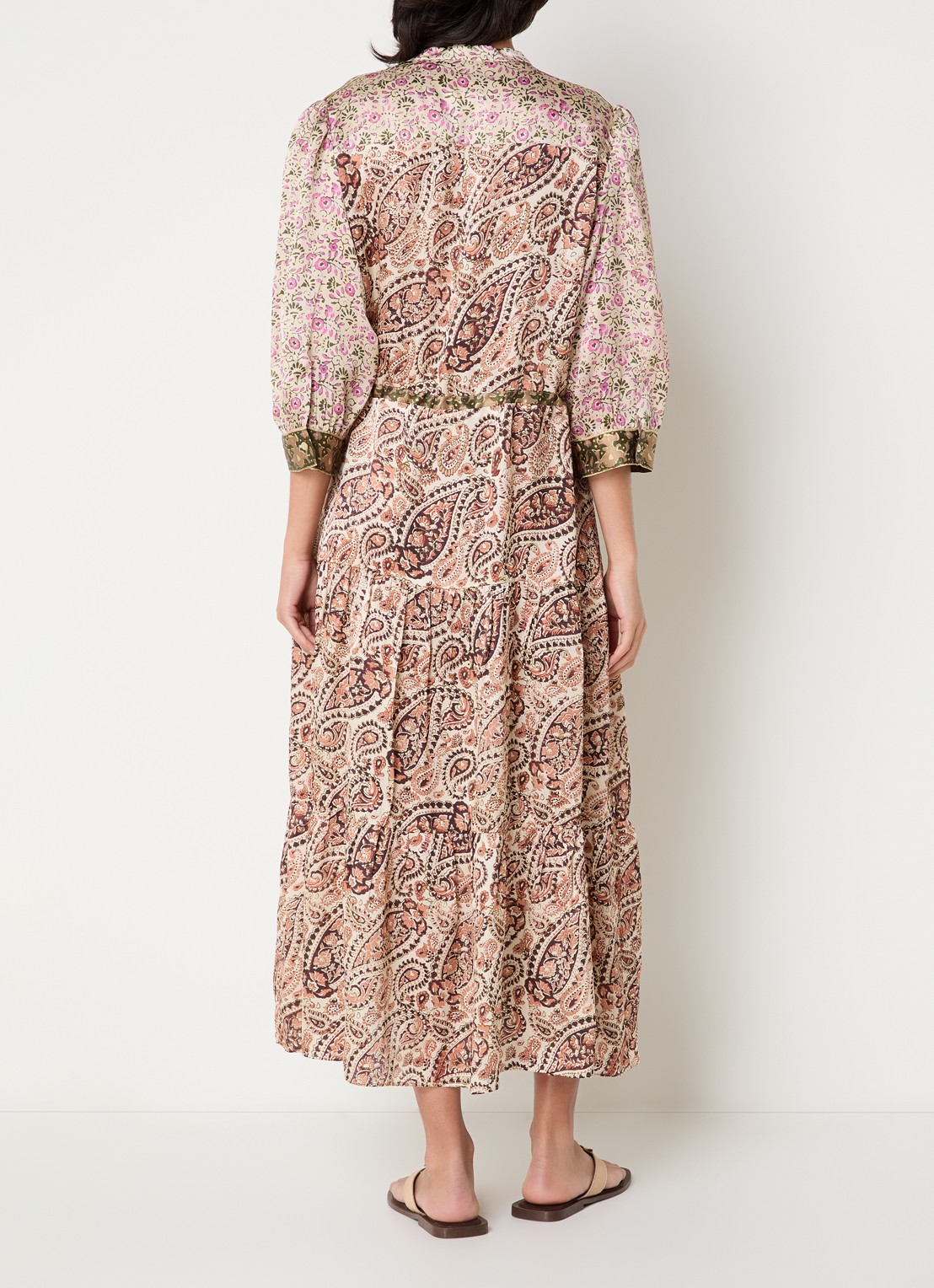 Gerard Darel Roselina midi tuniekjurk van zijde met bloemenprint  - achterkant roze