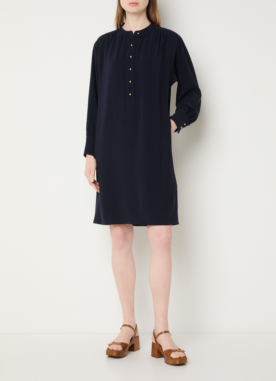 Gerard Darel Rosine mini jurk met ballonmouw - voorkant 4 donkerblauw