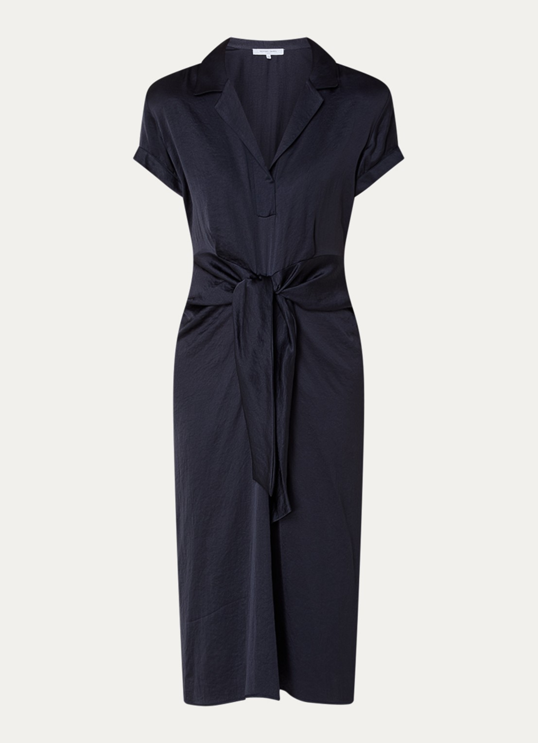 Gerard Darel Rosy midi tuniekjurk van satijn met strikceintuur - voorkant 3 donkerblauw
