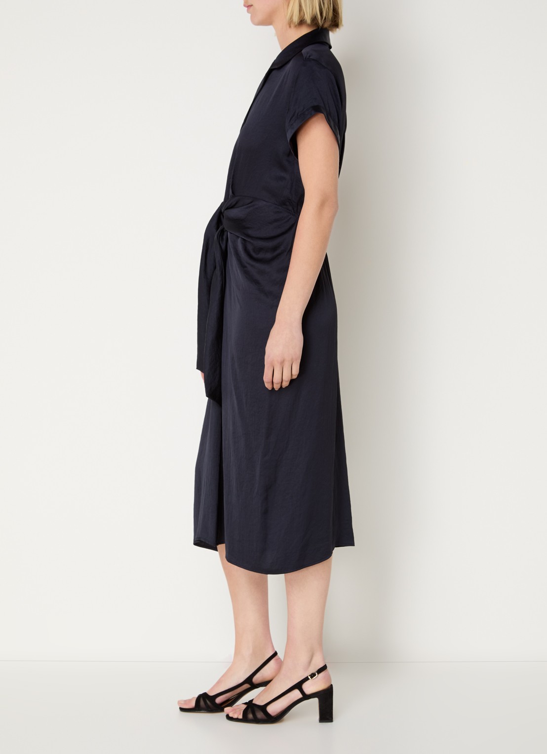 Gerard Darel Rosy midi tuniekjurk van satijn met strikceintuur - voorkant 4 donkerblauw