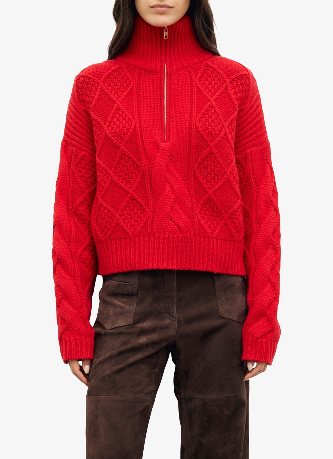 Gerard Darel Roxy kabelgebreide trui van wol met col - detail 3 rood