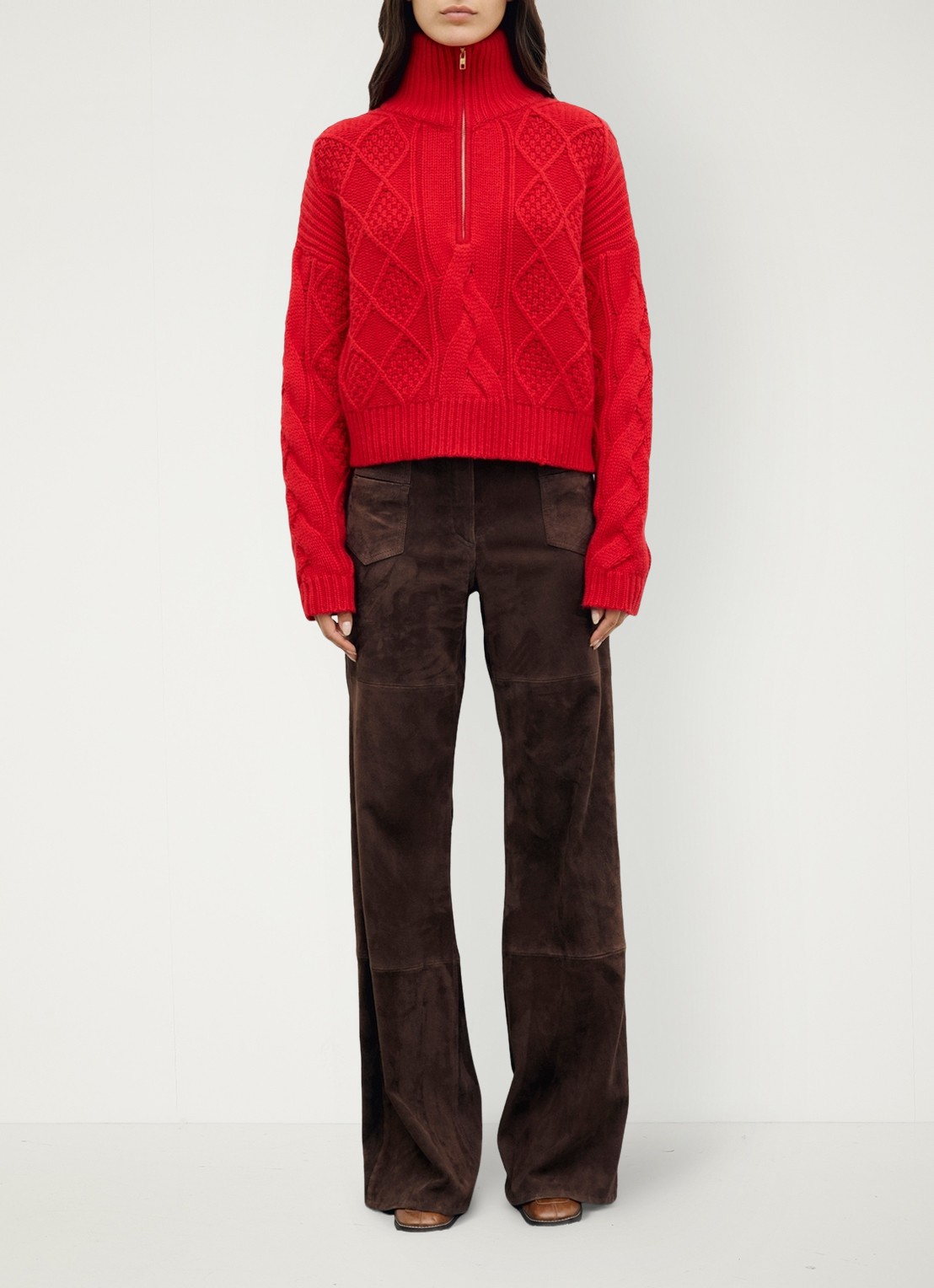 Gerard Darel Roxy kabelgebreide trui van wol met col - voorkant 2 rood
