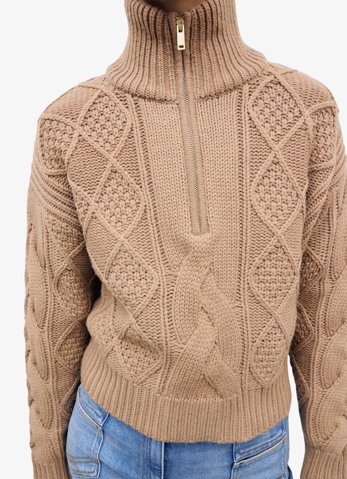 Gerard Darel Roxy kabelgebreide trui van wol met col - detail 5 camel