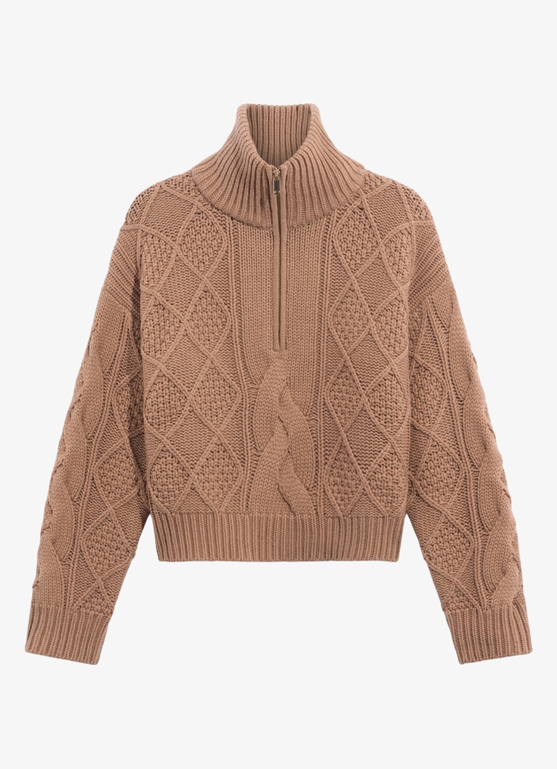 Gerard Darel Roxy kabelgebreide trui van wol met col - voorkant 2 camel