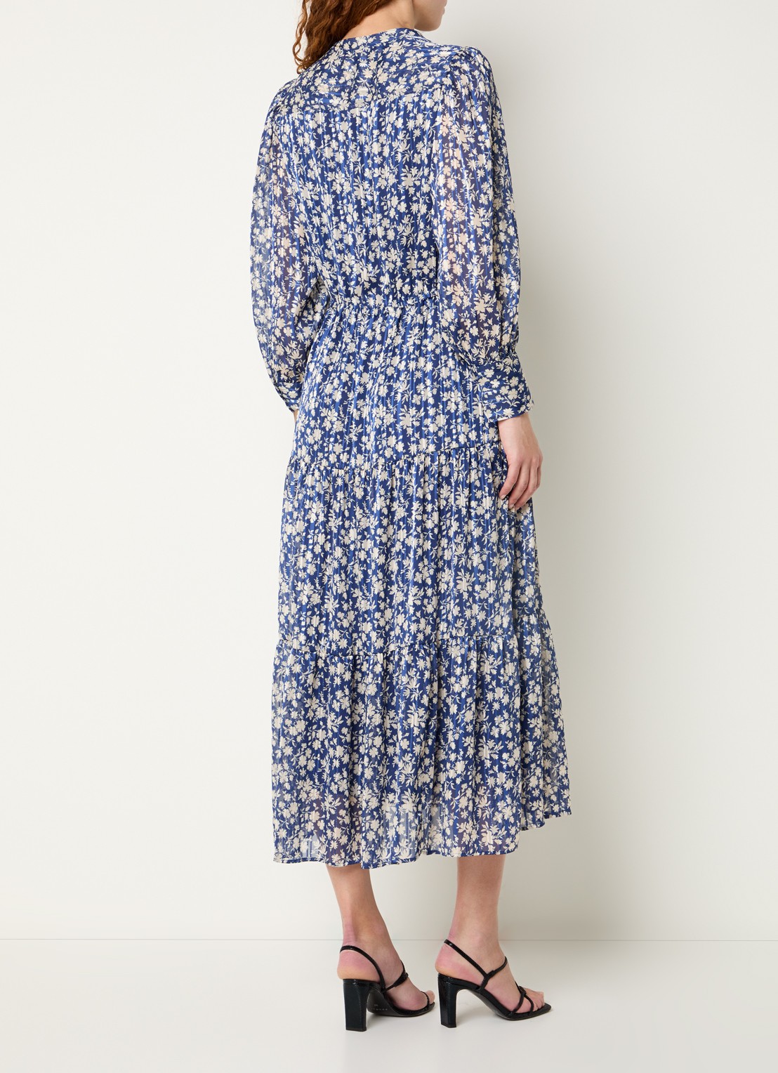 Gerard Darel Ruvia midi jurk met bloemenprint - achterkant donkerblauw