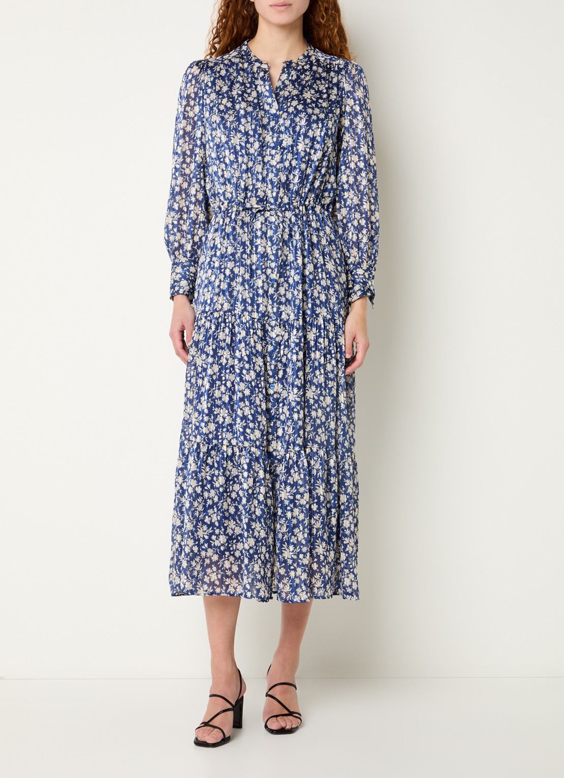 Gerard Darel Ruvia midi jurk met bloemenprint - detail 2 donkerblauw