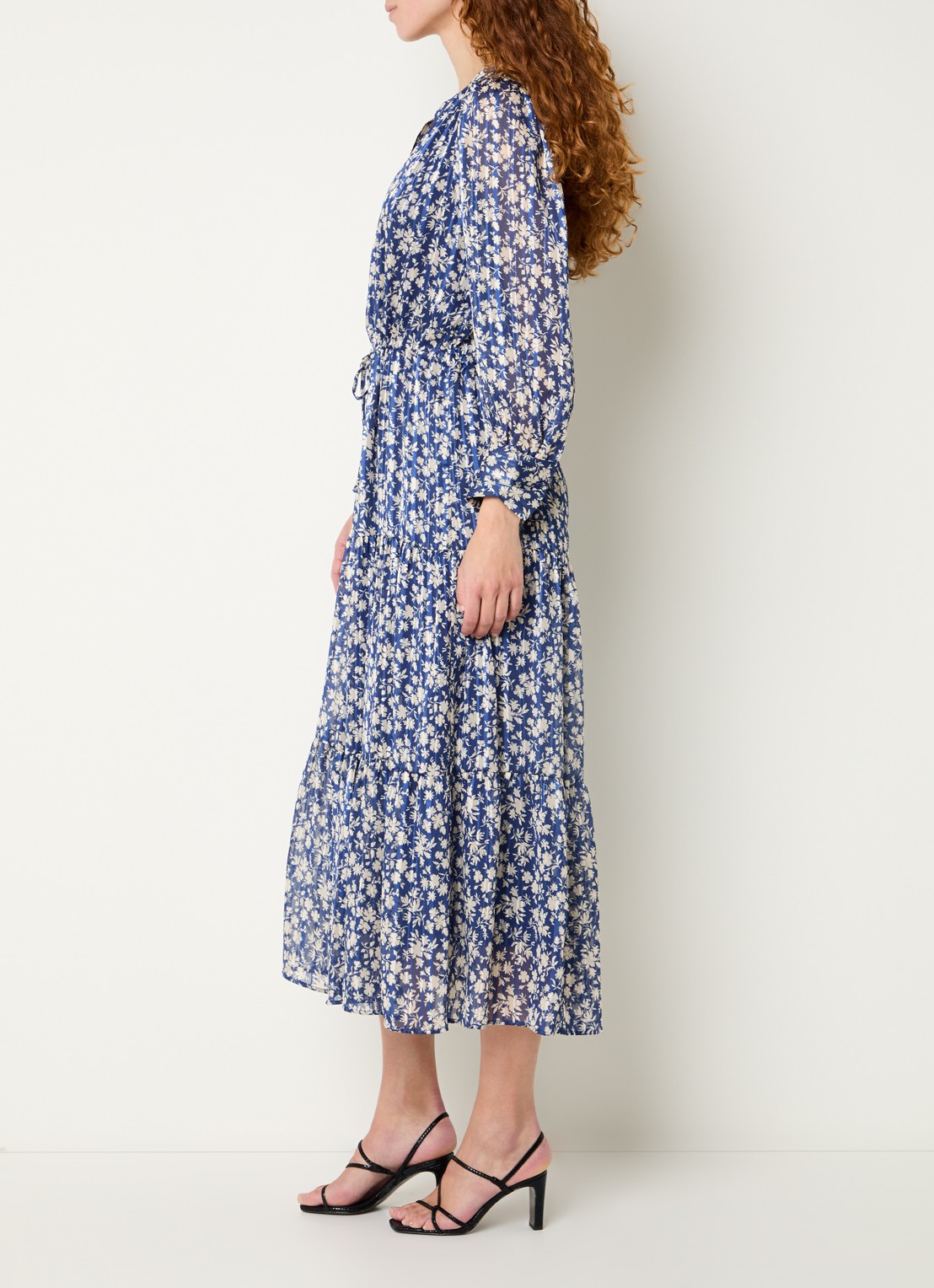 Gerard Darel Ruvia midi jurk met bloemenprint - voorkant 4 donkerblauw