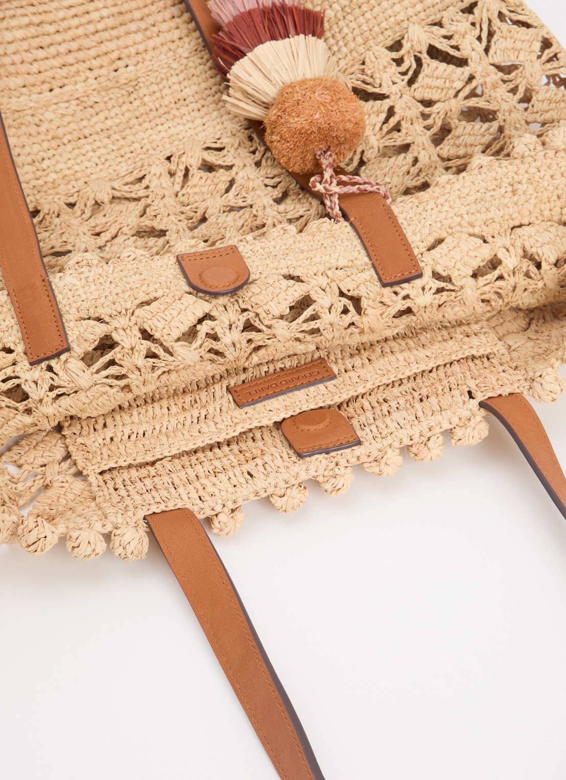 Gerard Darel Sandra Raffia schoudertas van stro met leren details - detail 3 beige