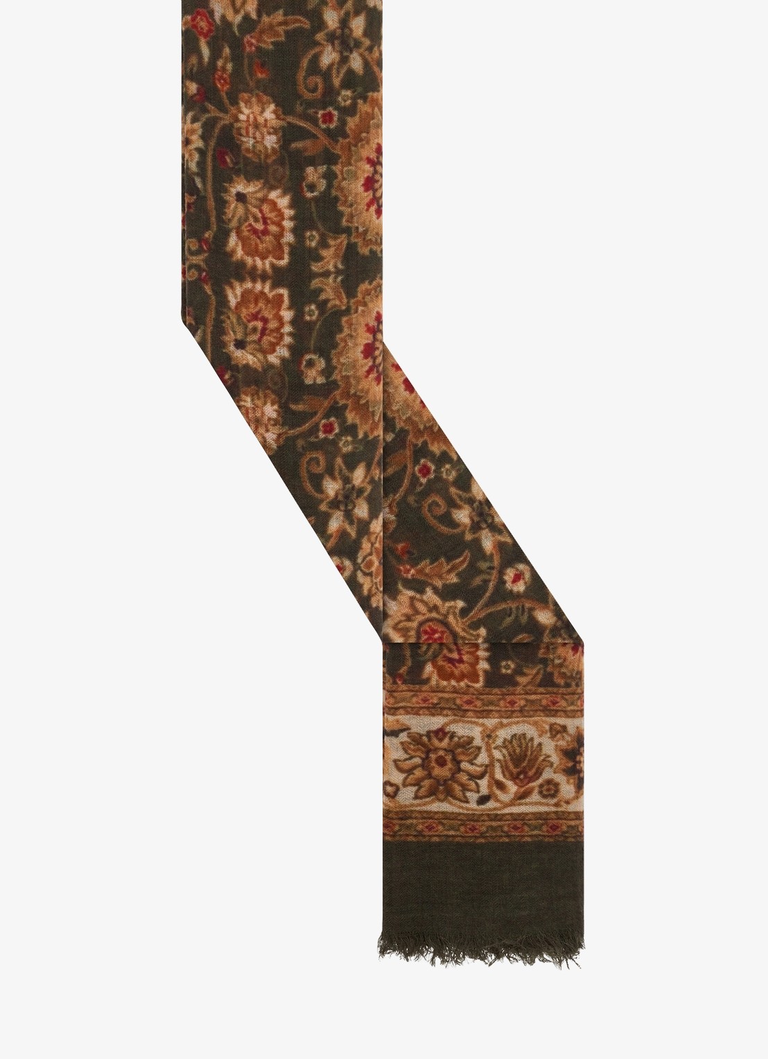 Gerard Darel Sandy sjaal in wolblend met bloemenprint - detail mosgroen