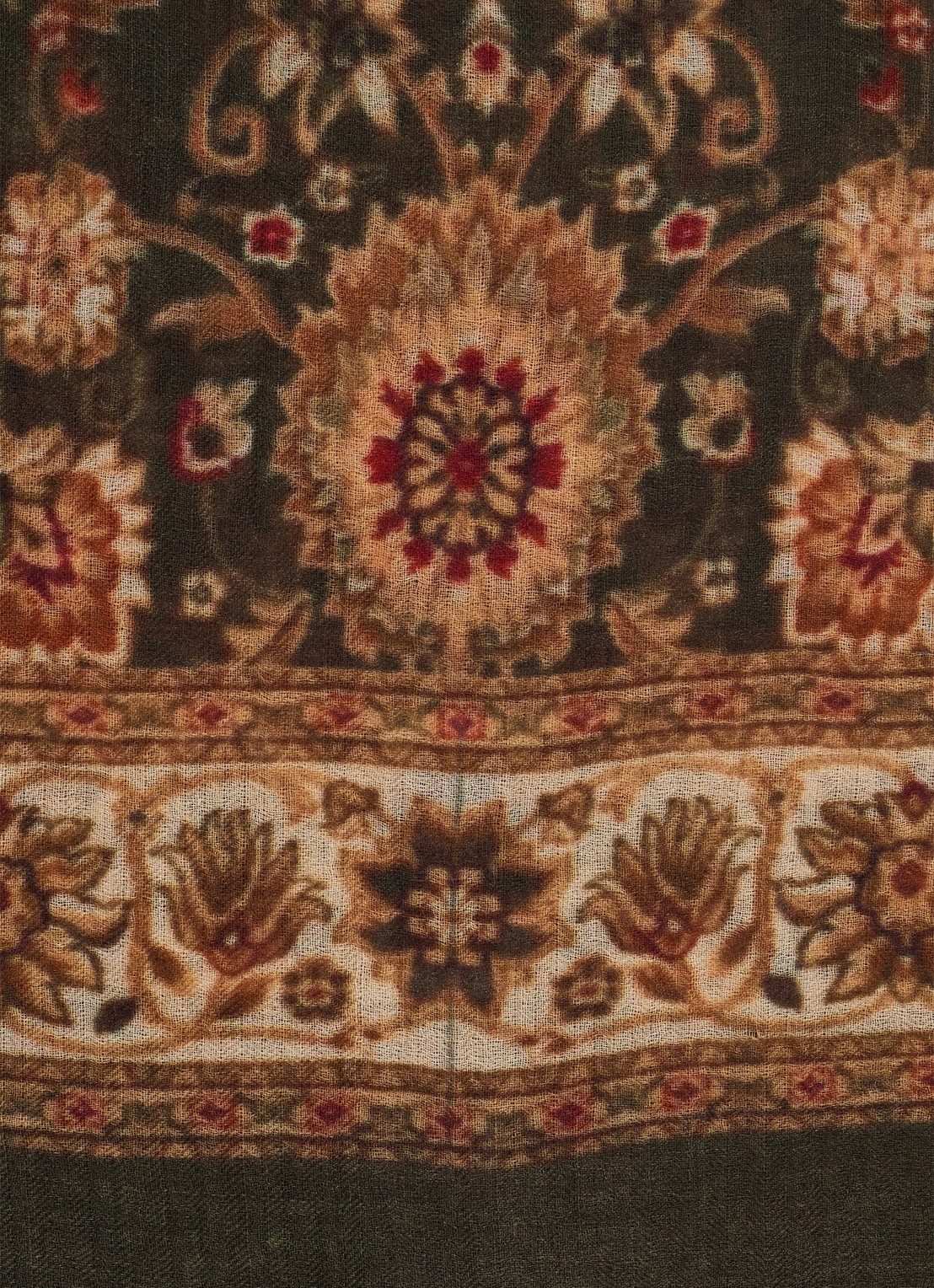 Gerard Darel Sandy sjaal in wolblend met bloemenprint - detail 2 mosgroen