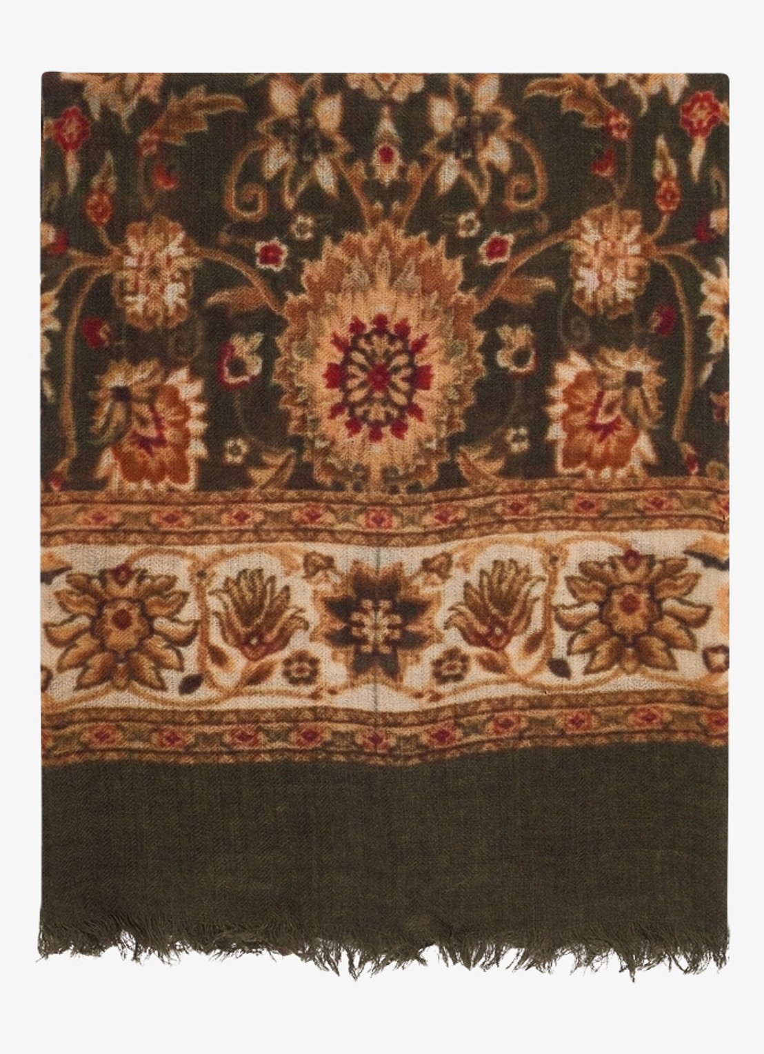 Gerard Darel Sandy sjaal in wolblend met bloemenprint - voorkant 3 mosgroen