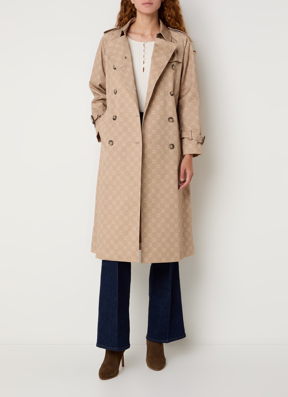 Gerard Darel Serge double-breasted trenchcoat met logoprint en ceintuur - voorkant 4 beige