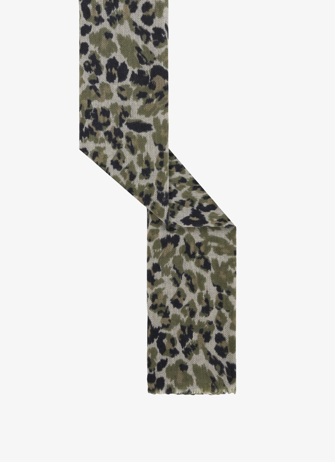 Gerard Darel Silia sjaal van wol en kasjmier met dierenprint - detail groen