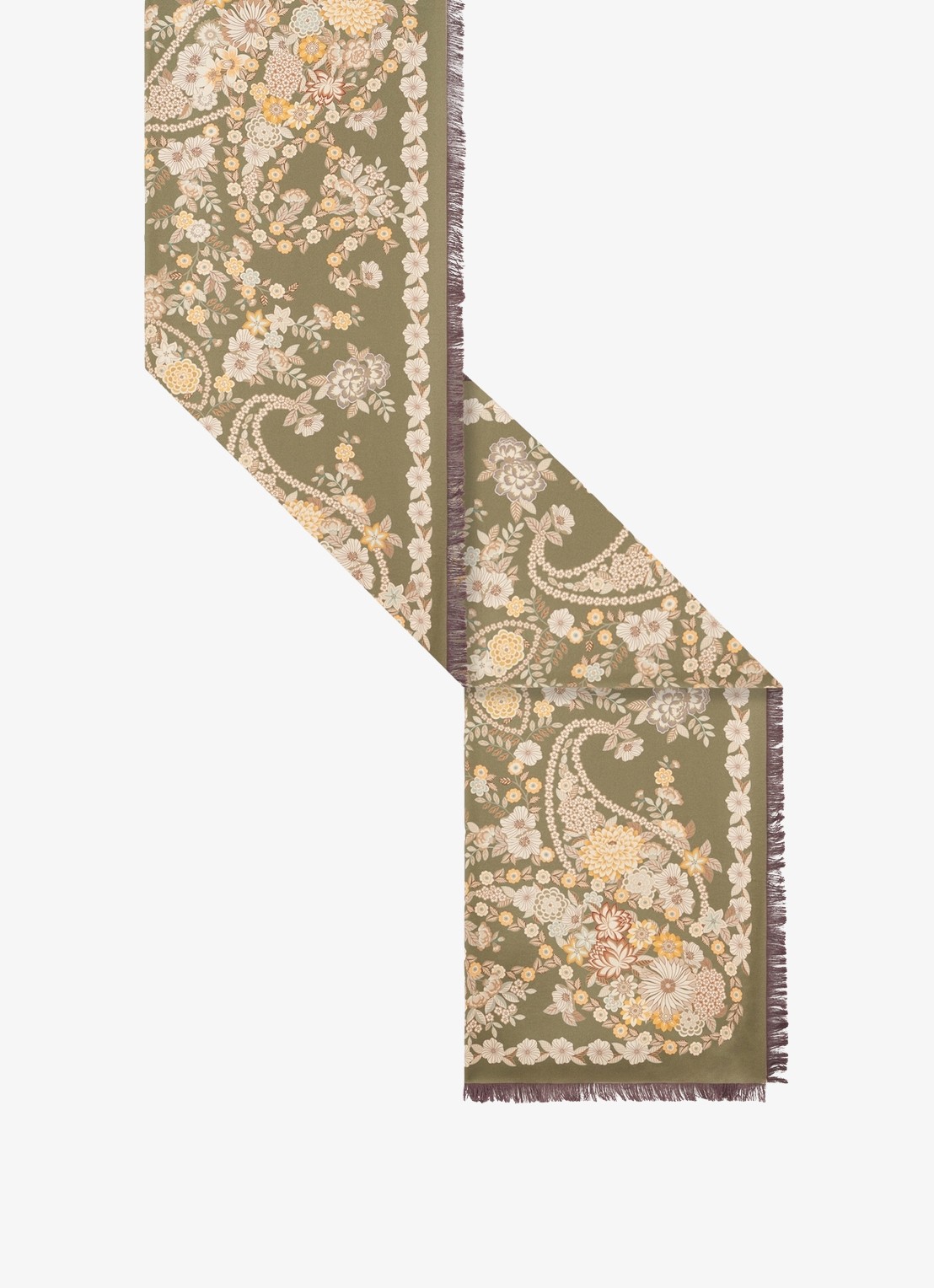 Gerard Darel Siloe sjaal van zijde met bloemenprint - detail mosgroen