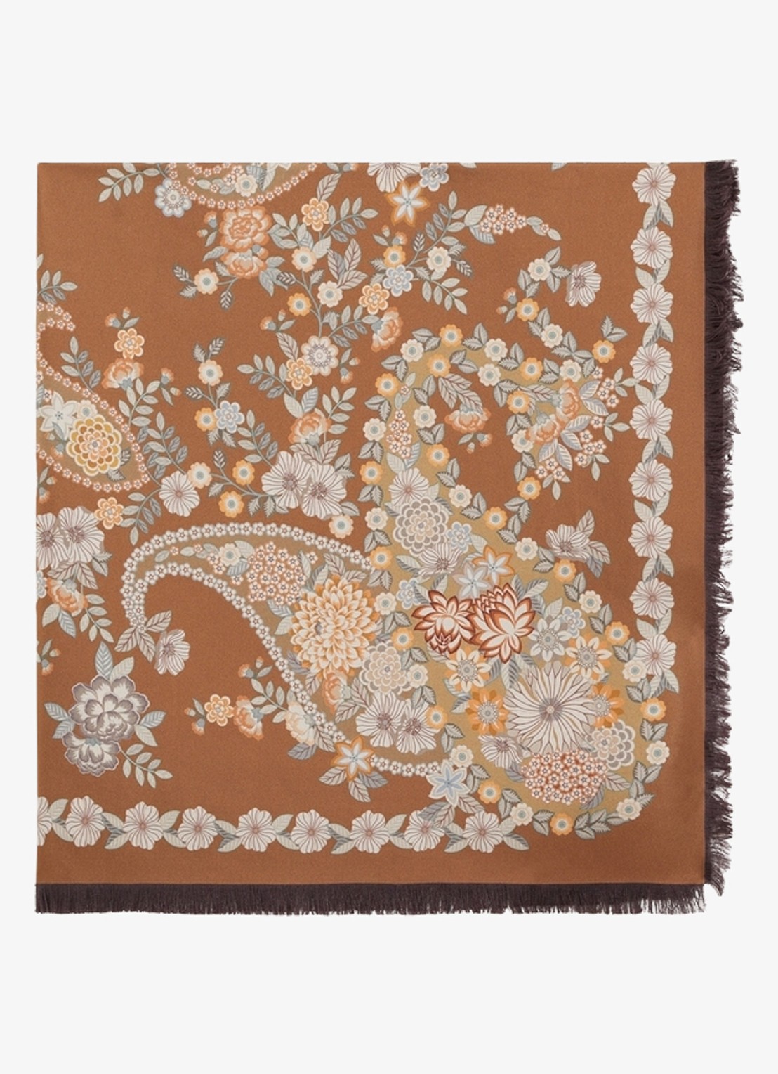 Gerard Darel Siloe sjaal van zijde met bloemenprint - voorkant 3 mosgroen
