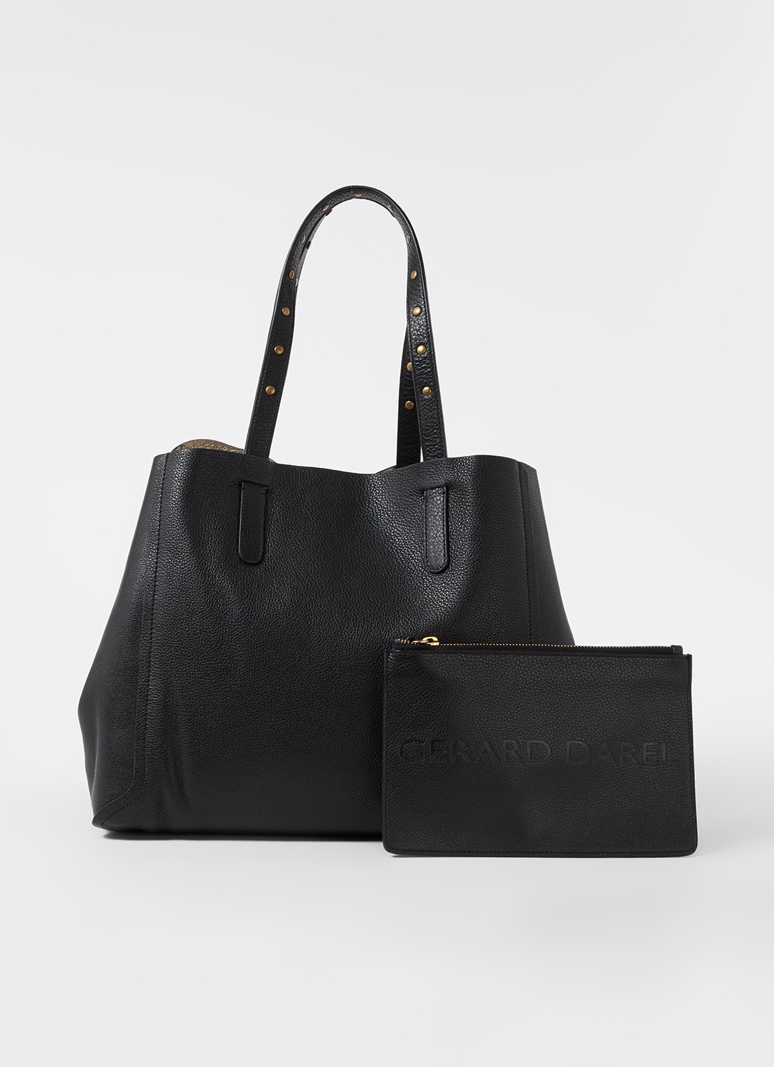 Gerard Darel Simple Two shopper van leer met uitneembaar etui - voorkant zwart