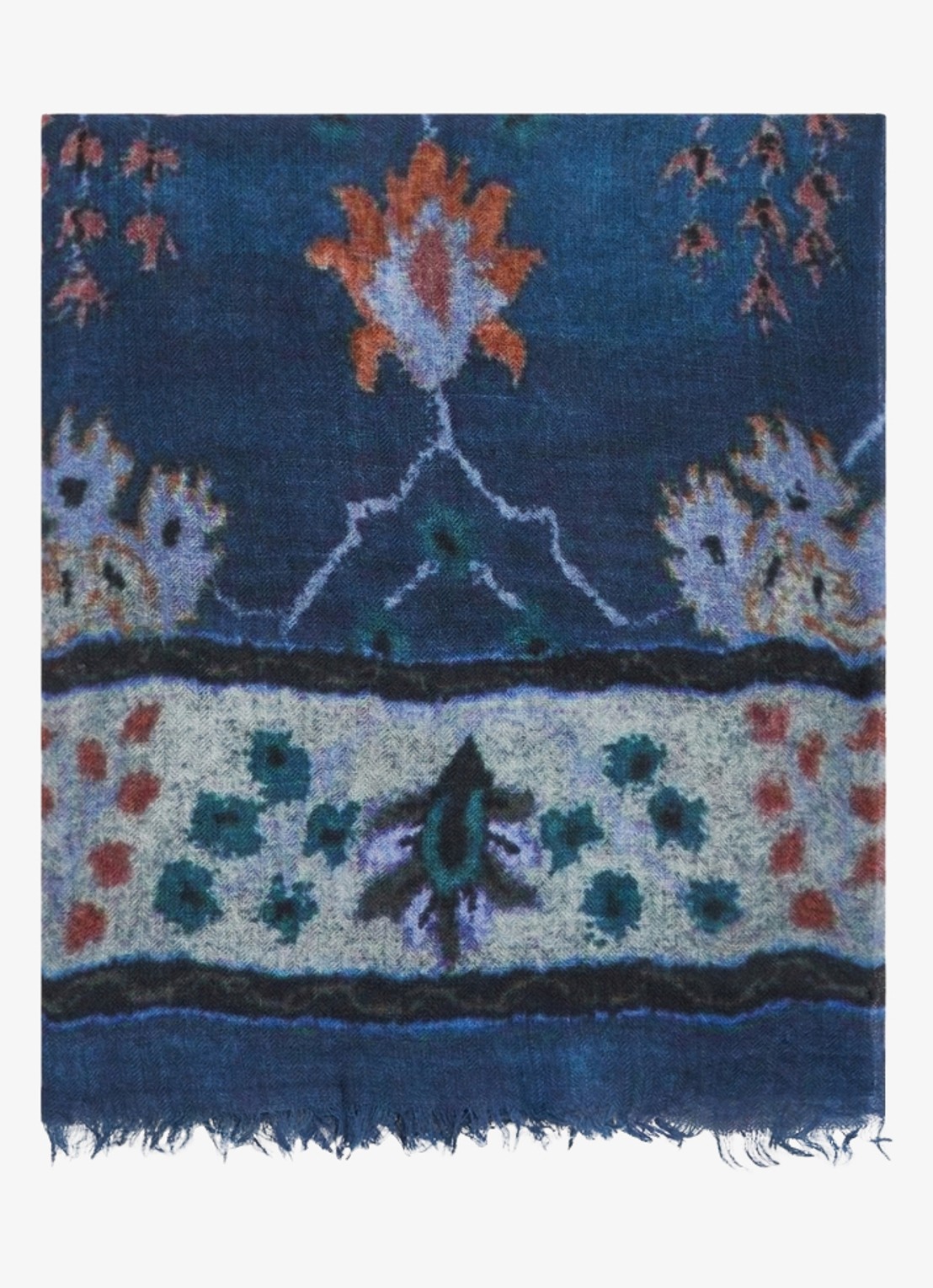 Gerard Darel Sissy sjaal van wol met grafische print - voorkant blauw