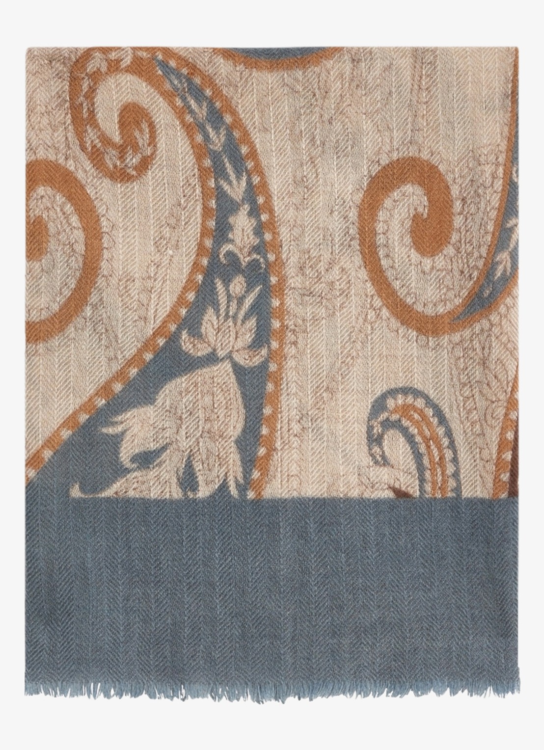 Gerard Darel Soizic sjaal van wol en kasjmier met grafische print - voorkant 3 blauwgrijs