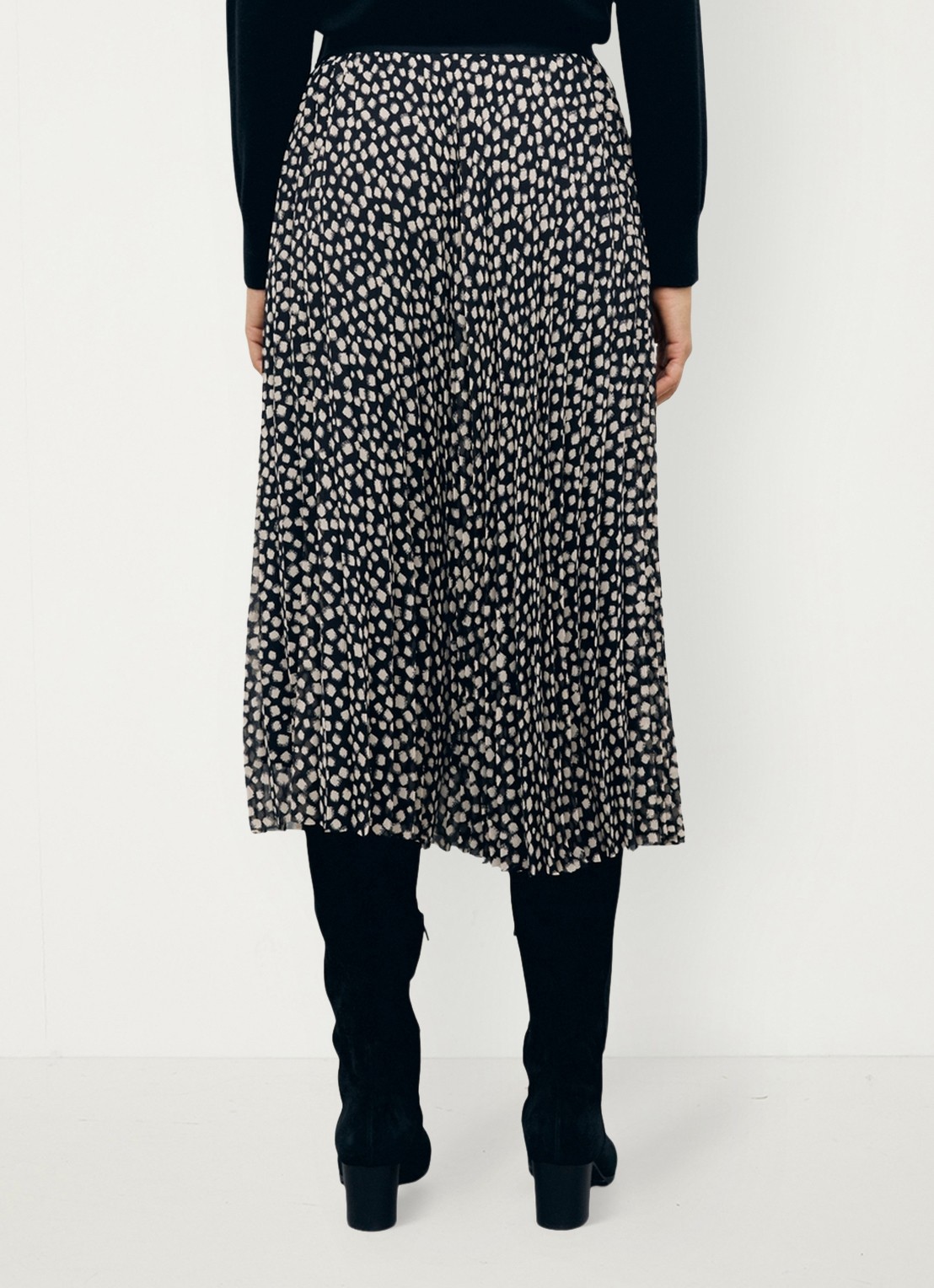 Gerard Darel Tammy midi rok met plooien en grafische print  - achterkant 3 zwart