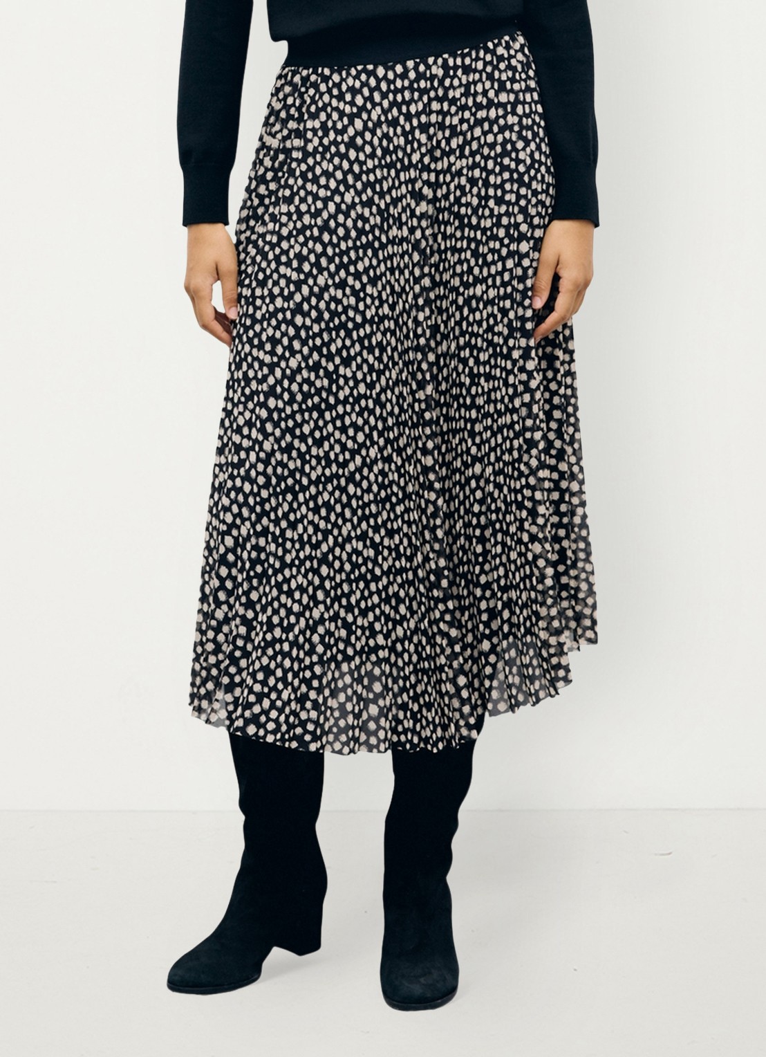 Gerard Darel Tammy midi rok met plooien en grafische print  - detail zwart