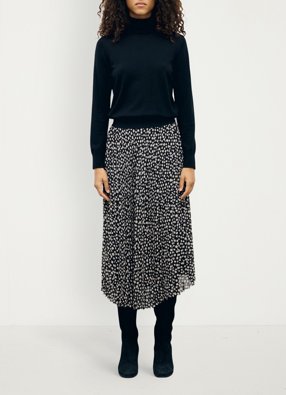 Gerard Darel Tammy midi rok met plooien en grafische print  - voorkant 5 zwart