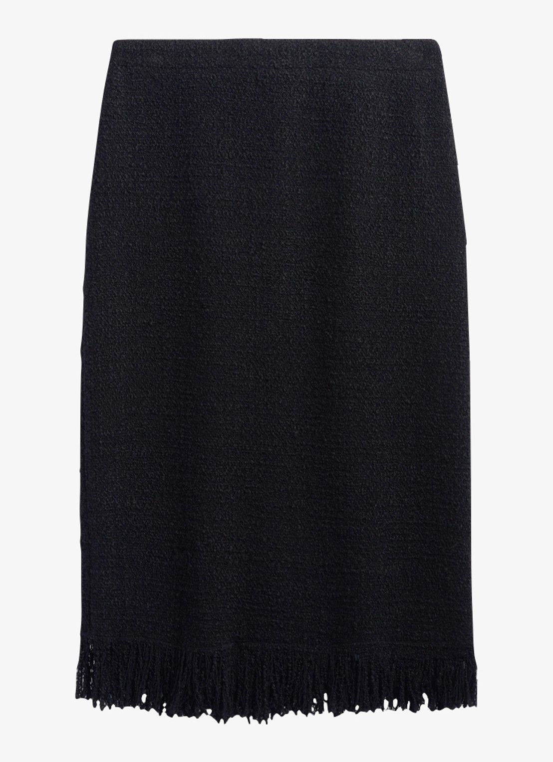 Gerard Darel Tess midi rok in wolblend met tweed-look en franjes - voorkant 3 zwart