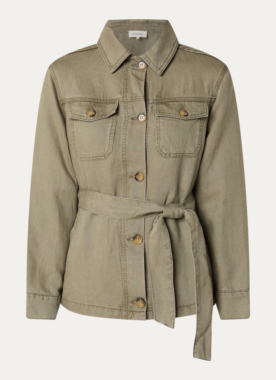 Gerard Darel Thalitha jack in linnenblend met ceintuur - voorkant 2 mosgroen