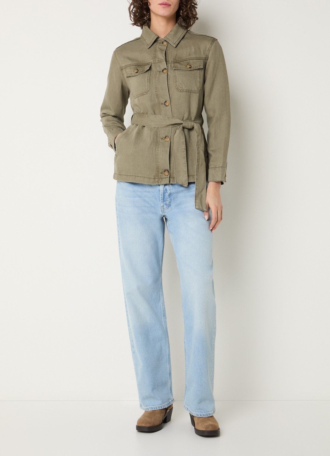 Gerard Darel Thalitha jack in linnenblend met ceintuur - voorkant 3 mosgroen