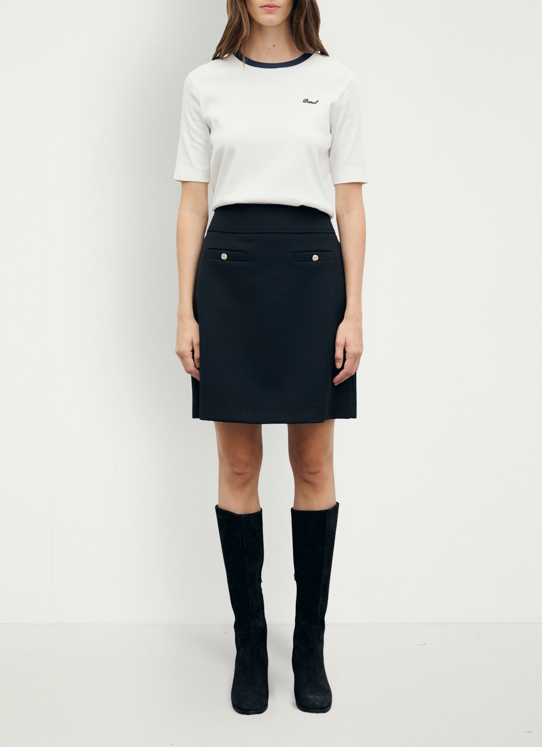 Gerard Darel Thea mini rok met gouden knopen - voorkant 4 zwart