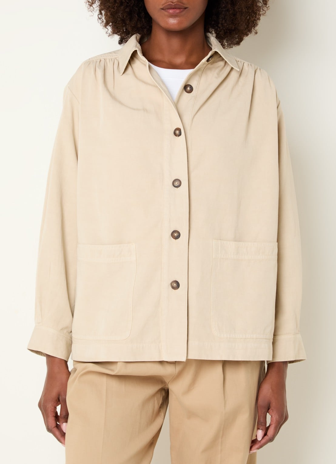 Gerard Darel Tinaja jack in linnenblend met opgestikte zakken - detail 2 zand
