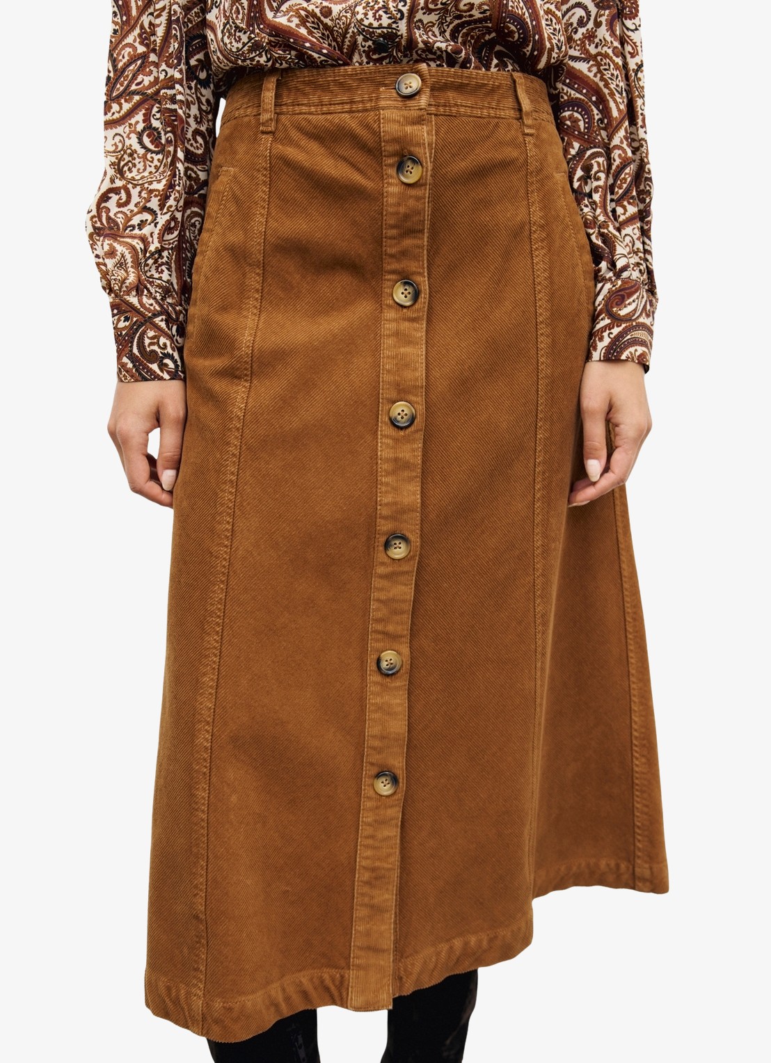 Gerard Darel Tiphaine midi rok van corduroy - detail 2 camel