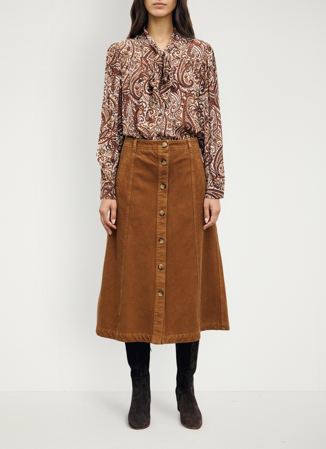 Gerard Darel Tiphaine midi rok van corduroy - voorkant 5 camel